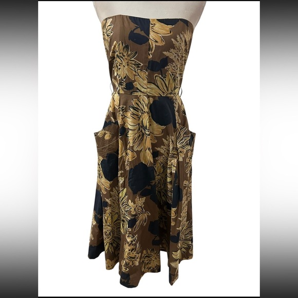 Anthropologie Plenty by Tracy Reese Floral Strapless Dress in Brown and Black - Picture 2 of 7